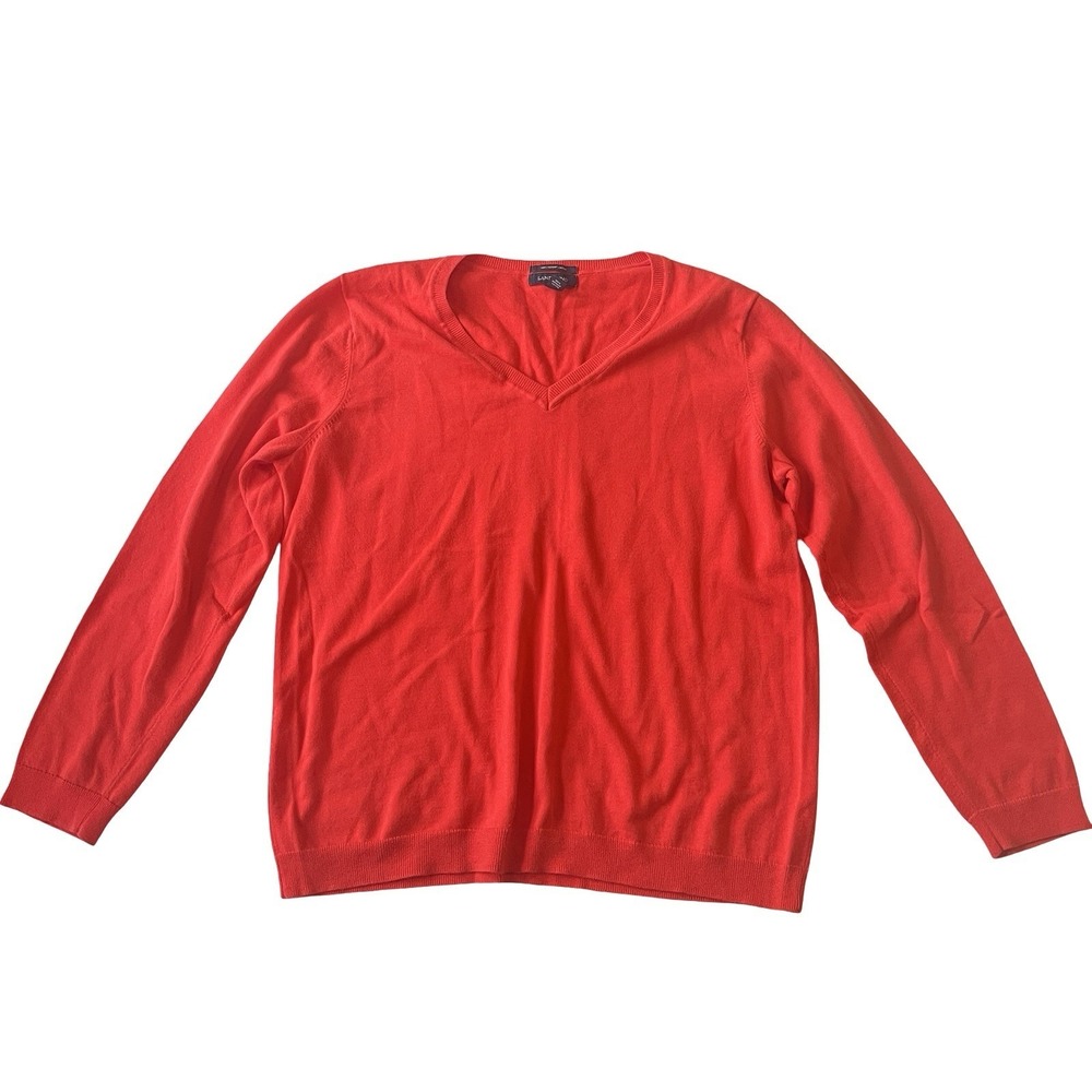 Lands' End Size L/P Petite 14-16 V-Neck Sweater Cherry Red 100% Supima Cotton